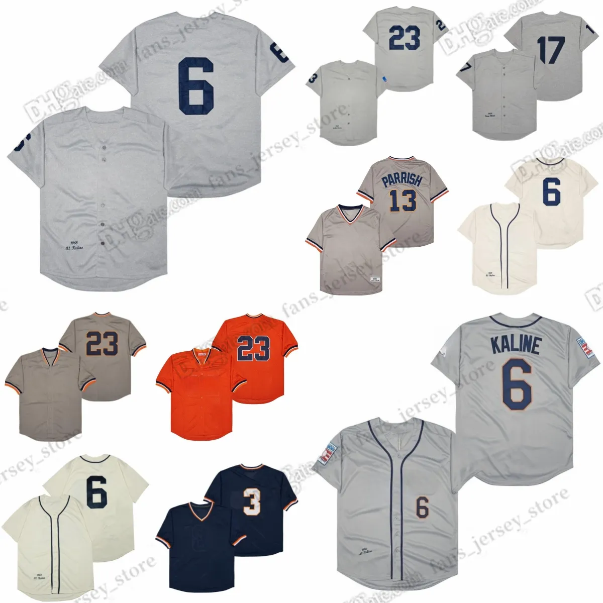 1968 Al Kaline Bege Vintage Beisebol Jerseys Alan Trammell Lance Parrish Kirk Gibson Denny McLain Costurado Jersey