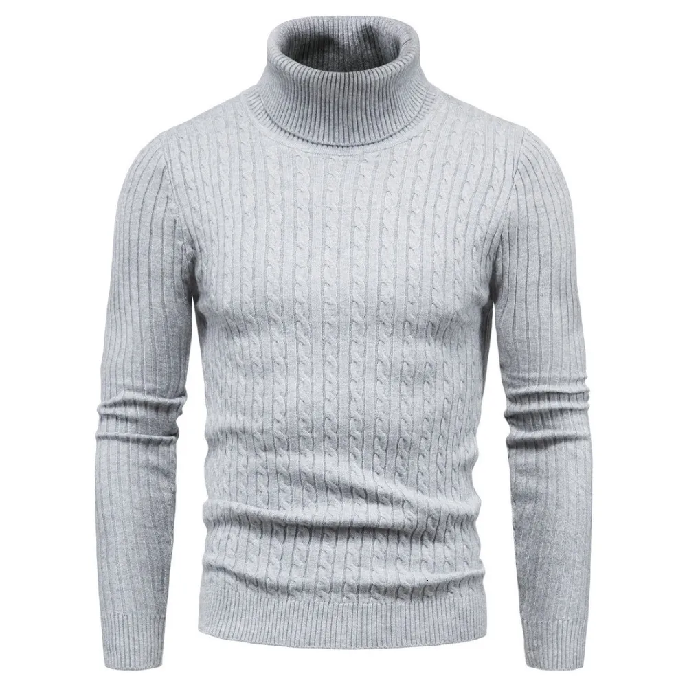Herrtröjor Autumn och vinter Turtleneck varm mode fast färgtröja tröja Slim Pullover Mens Sticked Bottom Shirt 230811