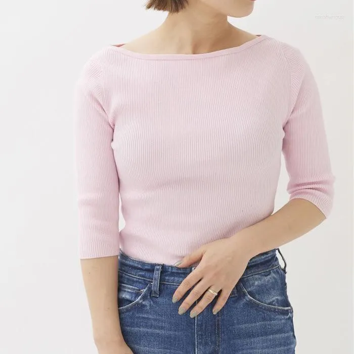 Swetery kobiet ograniczone wysokiej jakości panie żebrowane bawełniane mieszanka slash szyi szyi dzianinowy top