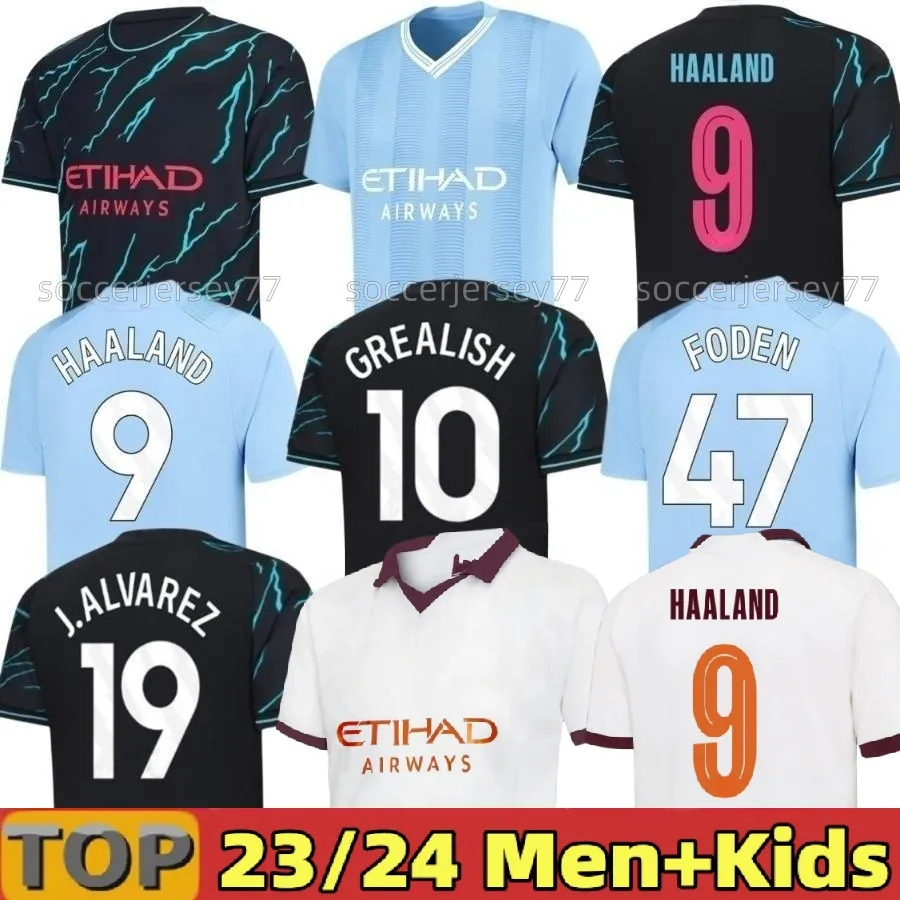 23 24 Haaland Jerseys de football Grealish Mans Cities Mahrez Fans Joueur Version De Bruyne Foden 2024 2023 Kit Kit Kit Wpmen Uniform Man Chesters