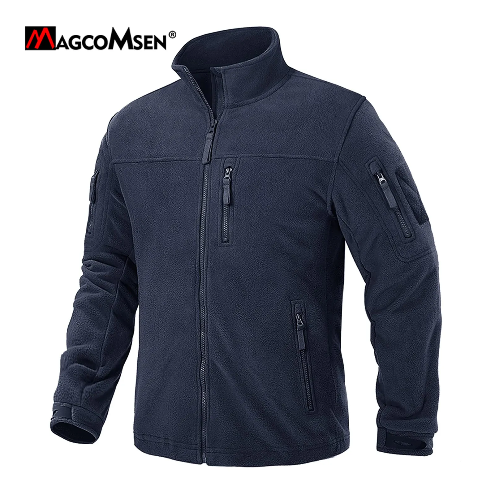 Herrjackor Magcomsen Men's Fleece Tactical Jacka Windproof Lightweight Ytterkläder Full Zip Warmth vandringsarbetsjacka 230811