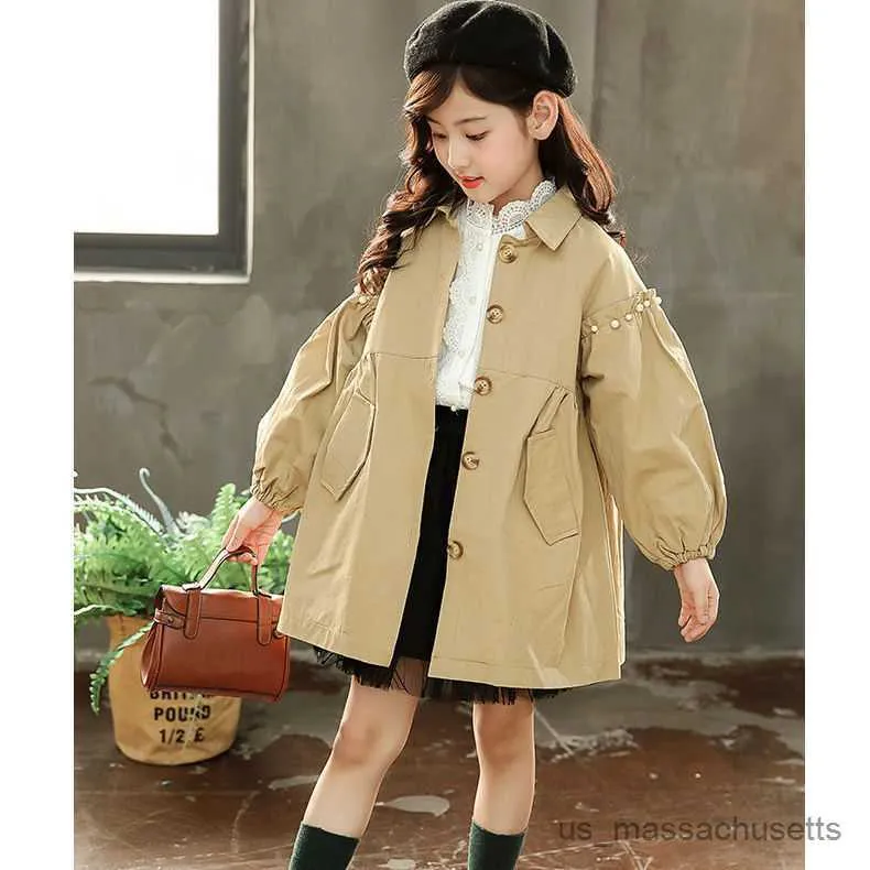 Jackets Mädchen Kinder Modes Trench Mäntel Perlen Jackets Kinder Großmädchen Casual Cotton Jacket Overkoats Kinder Kleidung R230812