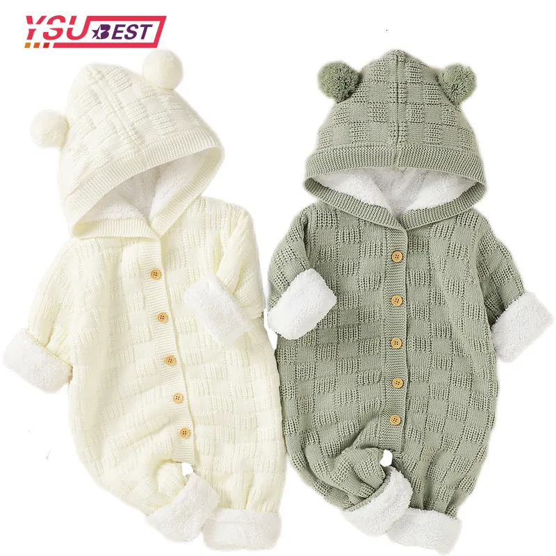 Rompers herfst winter baby rompers gebreide baby boy girls jumpsuits zachte warm born cartoon overalls peuter kind playsuits 230811