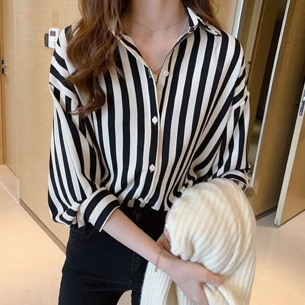 Blusas a rayas para mujer estilo primaveral dise o Retro de Hong Kong Top de nicho camisa de gasa tendencia Base