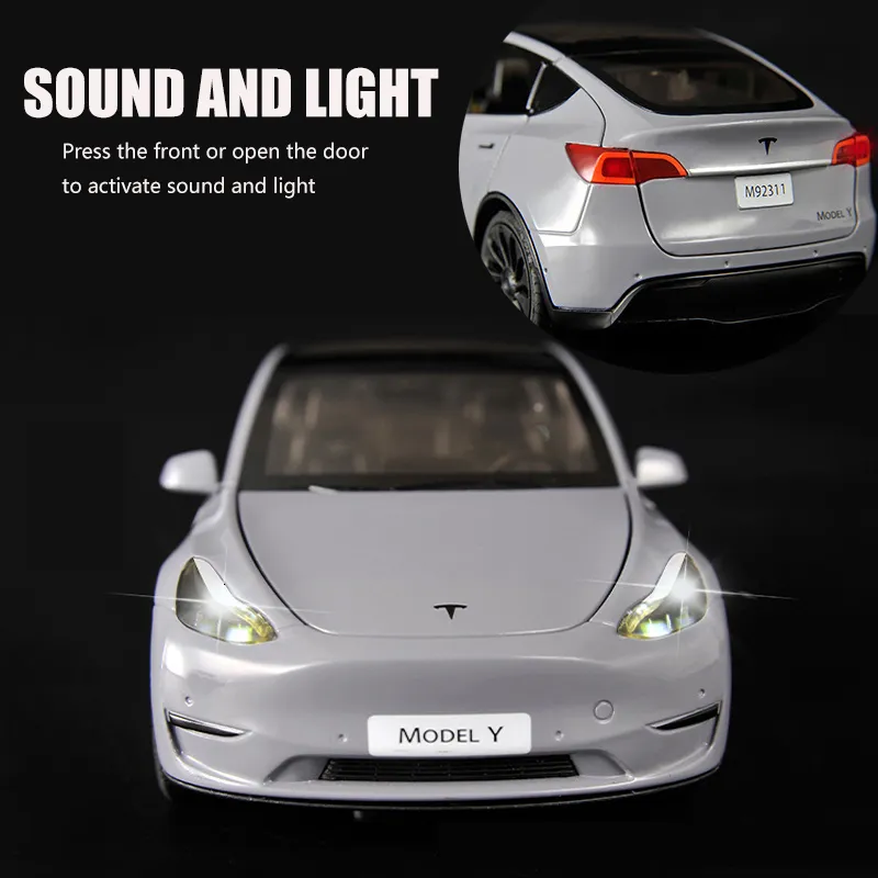 1:24 Tesla Model 3 Alloy Car Model Diecast Metal Vehicles Toy Car Model  Simulation Sound and Light Collection Childrens Toy Gift