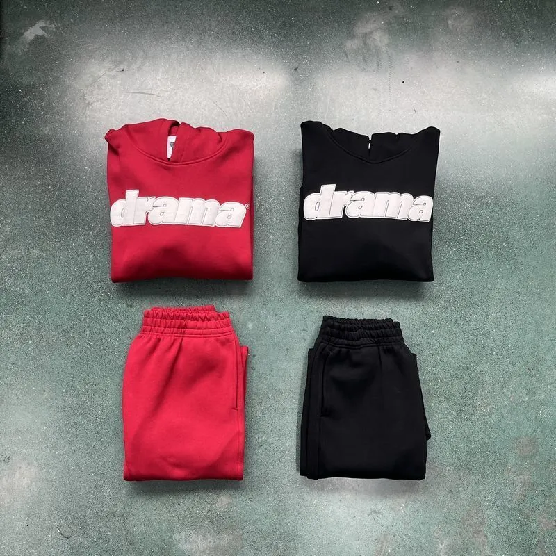 Tracksuits voor heren drama schuim set heren trui tracksuits originele Engeland ontwerp hoodie rood en zwarte pakken 230812