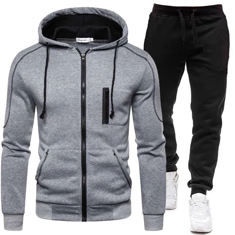 Masculino de pilotes de tracksuit de atreto de ata de outono conjuntos de inverno com zíper para capuzes de moletom de 2 peças roupas casuais casuais com capuz de roupas 230811