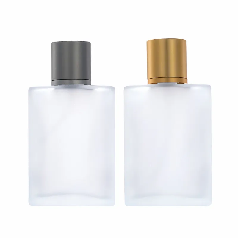 30ml 50ml flat square frosted glass spray empty bottle with gray gold nozzle for perfume fragrance sub bottling