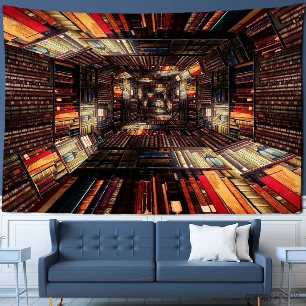 Tapestries Library Bookshelf3DシーンTapestry Wall Hanging Background Decor Cloth Factory Direct Can CustomizedR230812