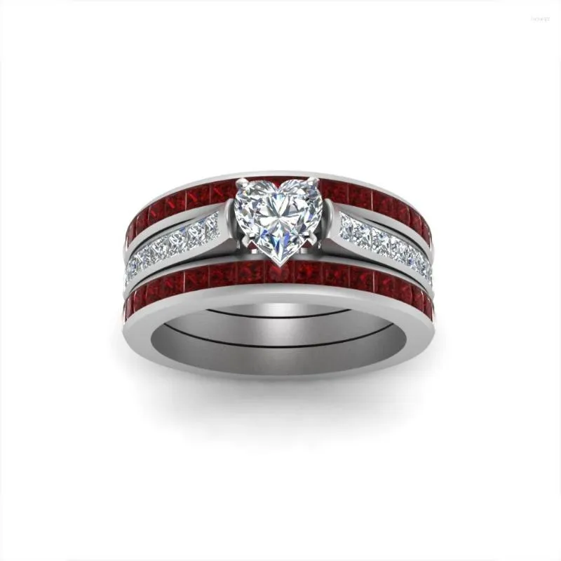 Cluster anneaux de haute qualité Couleur rouge en argent anneau de charme pour femme homme coutume grave nom de mariage bijoux zinc en alliage de fête