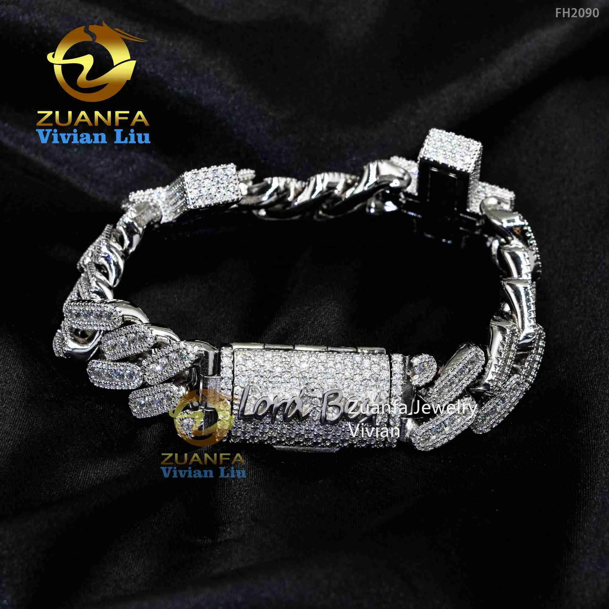 Projektant biżuterii hip -hop lodowe vvs moissanite kubański łańcuch łańcuchowy 925 Srebrna bransoletka
