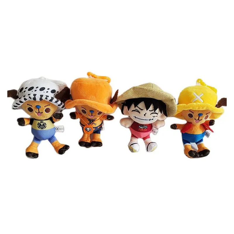 Peluş bebek toptan 24pcslot 4 inç karikatür anime helikopter peluş oyuncak kolyeler yumuşak luffy doldurulmuş bebek hediyeleri erkekler için anahtarlık 230811