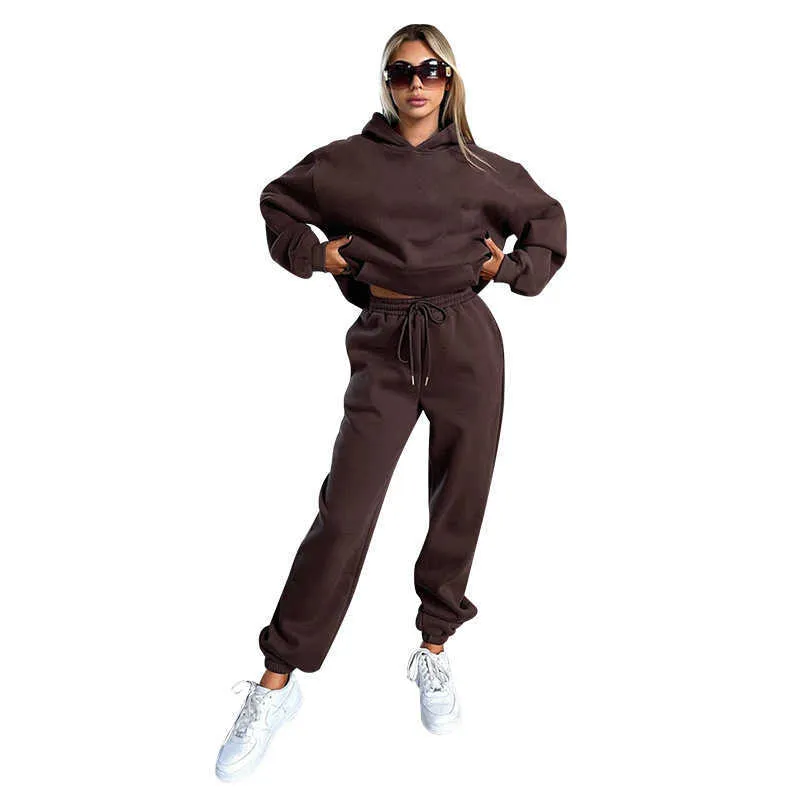 2023 Autumn/Winter Womens Sports Tracksuit Set Solid Color Long