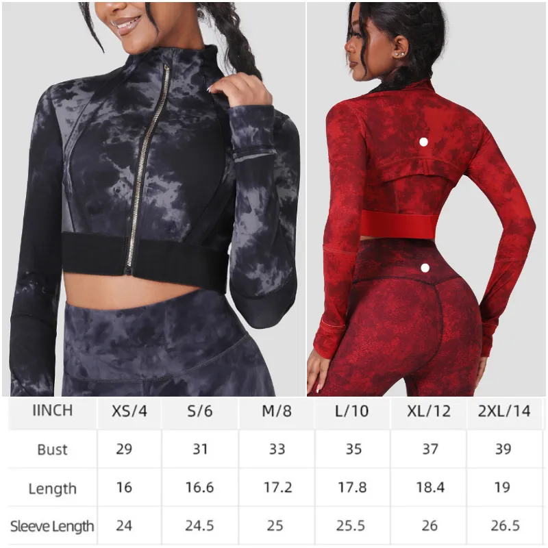 LL-88027 Womens Yoga Outfits Fitness Wear Sportswear Outer Short Jackets Close-Fitting Apparel Adult Running Exercise Trainer Tie-dye Long Sleeve Tops