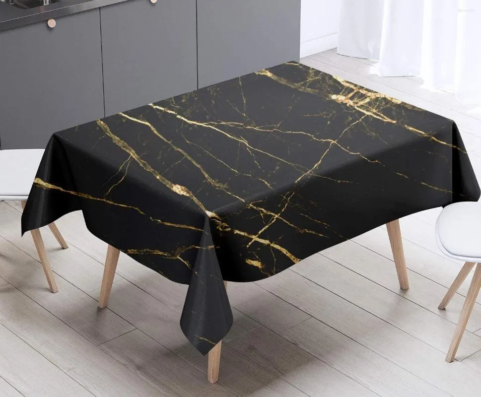 Table Cloth Black Gold Marble Tablecloth Cover Picnic Waterproof Washable Polyester For Outdoor Or Indoor