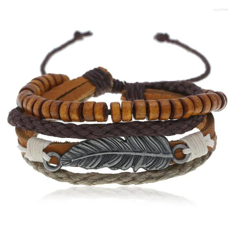 Charm Armbänder Vintage Retro Feather Armband mehrschichtige Manschettenschellen Leder Gewebe einstellbare Armbänder Punk Mode Männer Frauen Schmuck Schmuck