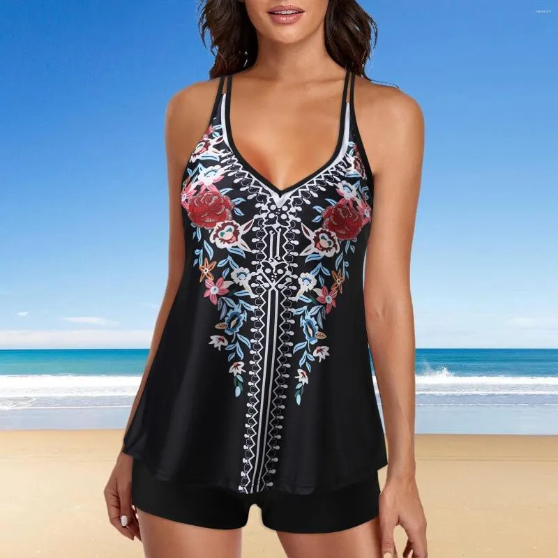 Vintage Print Double Straps Top Plus Size Tankini Swimsuits For Women Two  Piece Bathing Suit With Long Torso Tank Top And Boyshorts From Capsicum,  $13.8