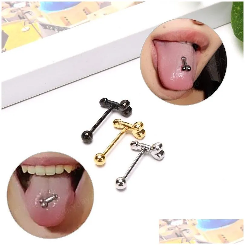 Dil Yüzükleri 316L Cerrahi Çelik Barbell Serin Tasarım Piercing Mücevher Moda Vücut Punk Aksesuarları Dal Döktürü Dhgwa