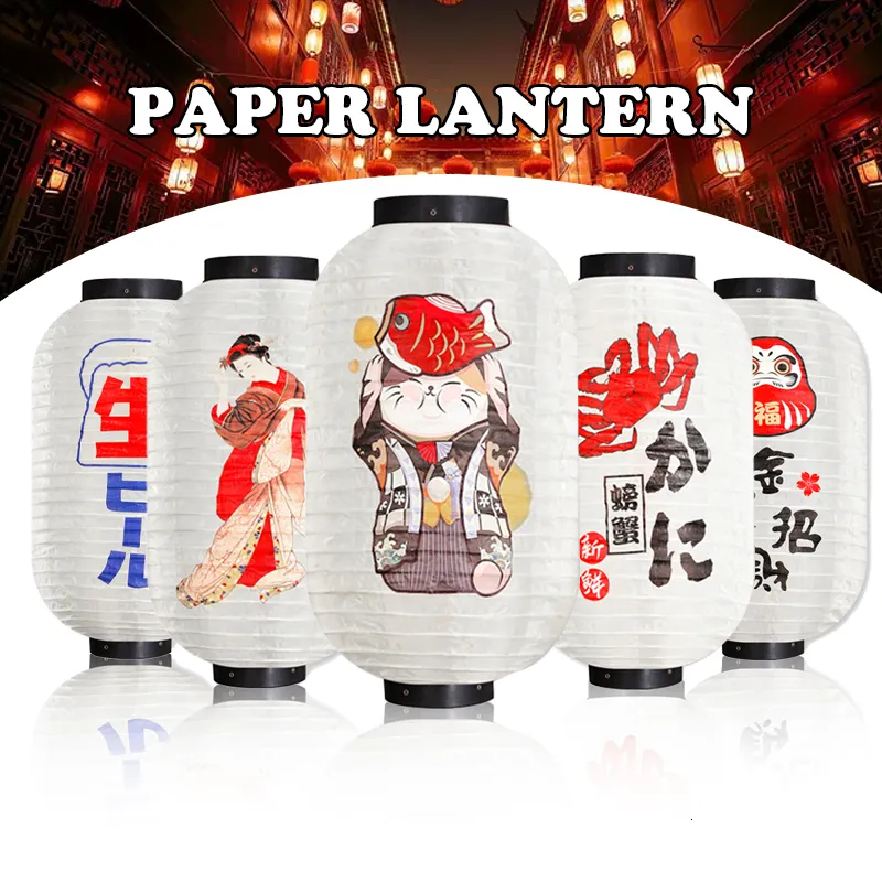 Other Event Party Supplies Retro Japanese Style Hanging Lantern Lucky Cat Printed Sashimi Sushi Pub Bistro Restaurant Izakaya Decor Silk Lantern Waterproof 230812