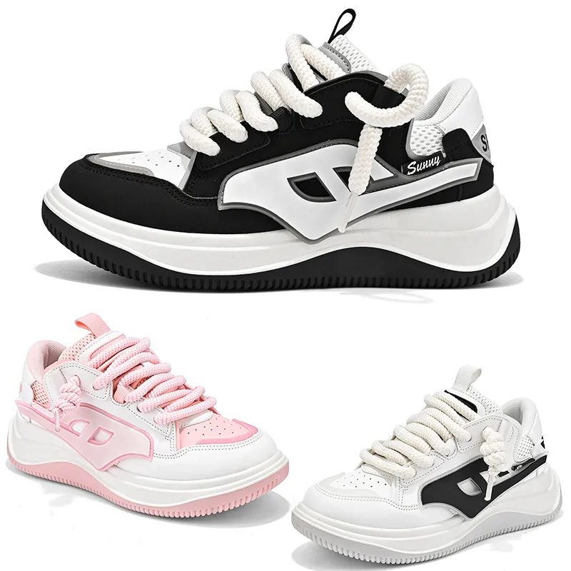 Heta försäljning löpskor tallriksformar sneakers män kvinnor plattform svart vit rosa bruna mens tainers sport sneakers