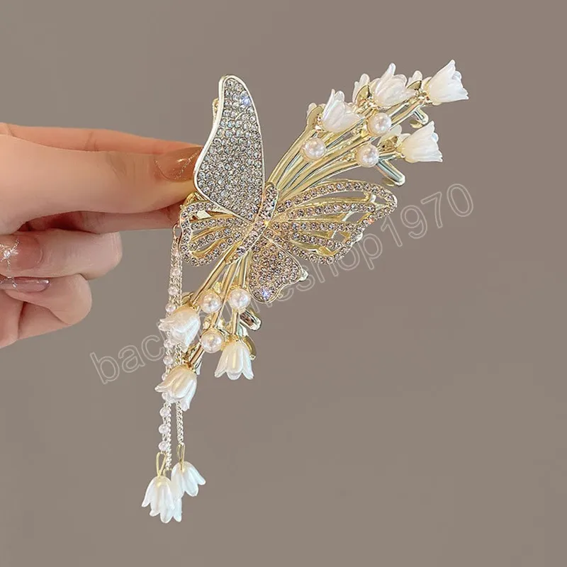 Fleur Butfly Clip Coils Clips Wome Rignestones Perle Hair Claws Girls Elegance Vintage Headress Hair Accessoires