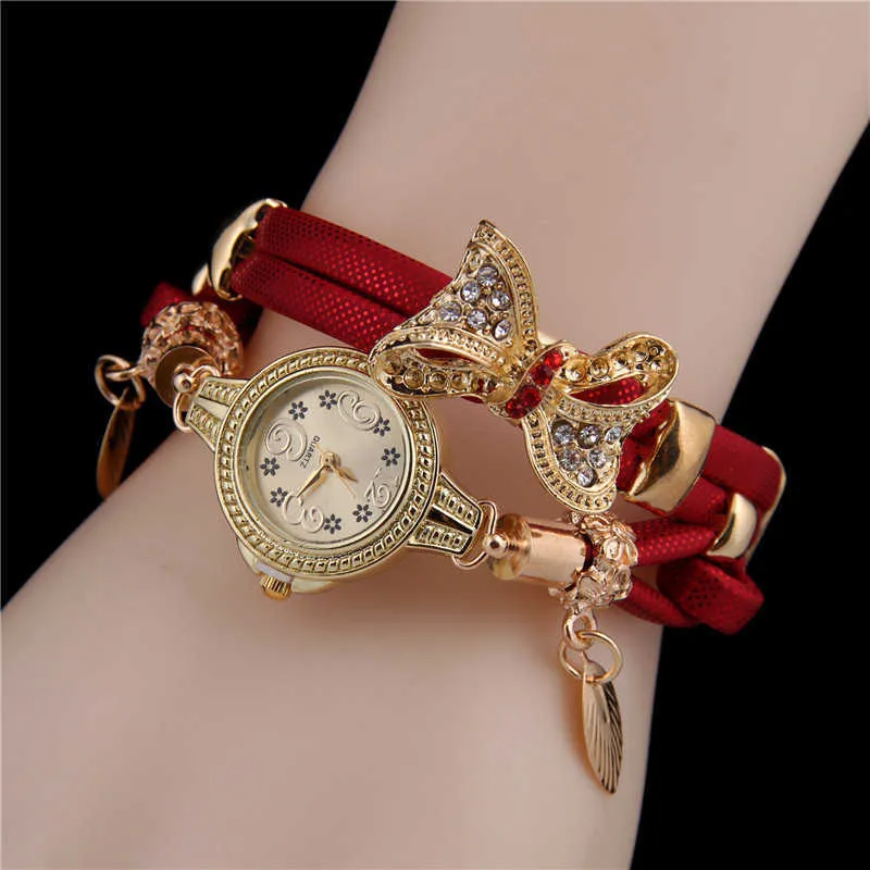 Partihandel Rhinestone Butterfly Wrap Armband Quartz Wrist Watch Women's Colorful Watch Fashion Bow Watches