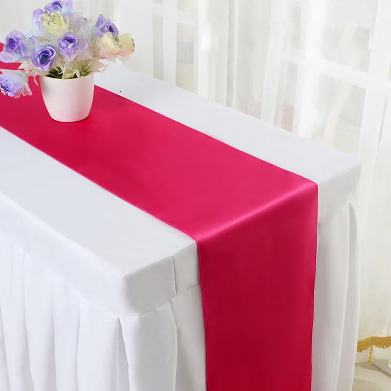 Table Runner 5pcs 30*275cm Satin Table Runners Wedding Party Event Decoration Satin Chair Sash Bow Table Cover Cloth Flags 230811