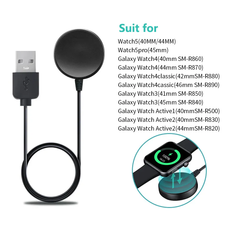 Wireless Charger For Samsung Galaxy Smart Watch 5 4 3 Active 2 Active 1 1m 3ft Cord Wire watch 5 pro 4 40mm 44mm R860/R870 R880 R890 R840/R850