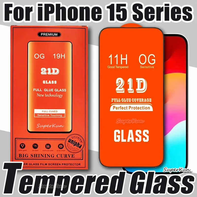 21D Volledige omslag gehard glazen telefoonscherm beschermer voor iPhone 15 14 13 12 Mini Pro 11 XR XS Max Samsung Galaxy A14 A24 A34 A54 met papieren winkelbox