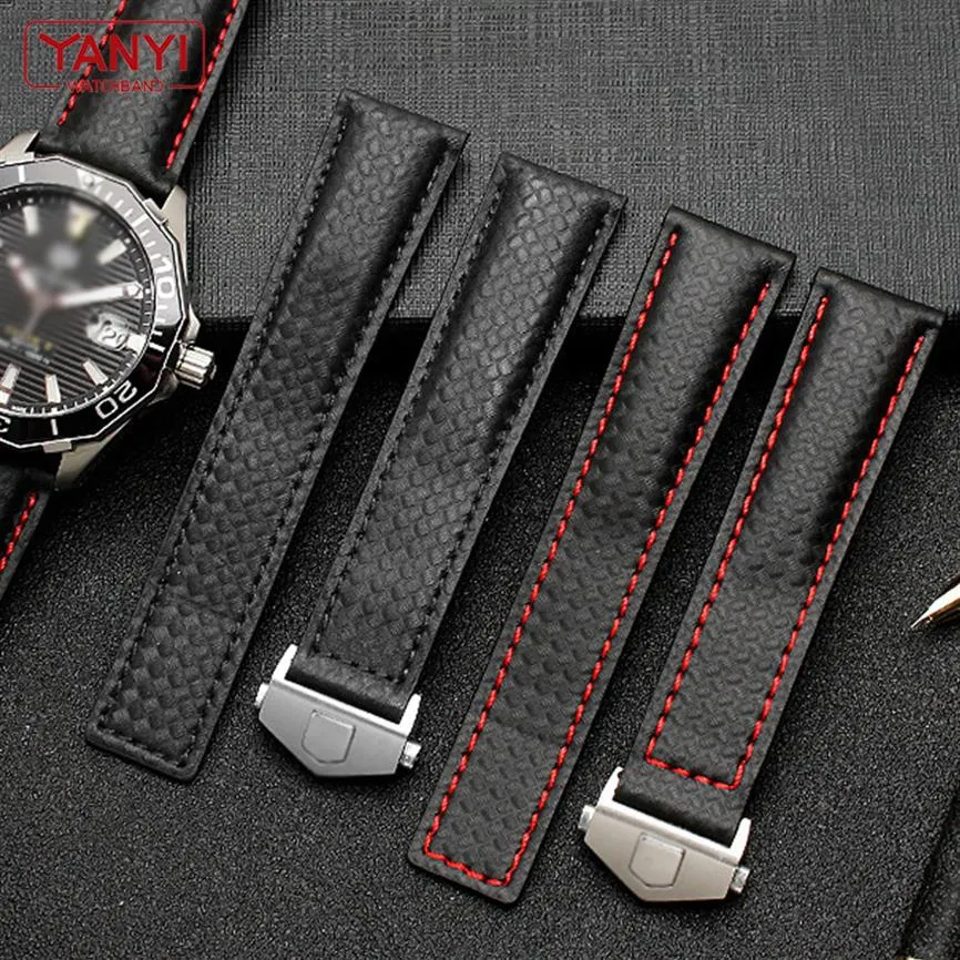 İzle Bantlar Karbon fiber desen orijinal deri kayış 20mm 22m Etiket için Heuer Watchband kol saatleri bant deri izleme bilezik 2241g