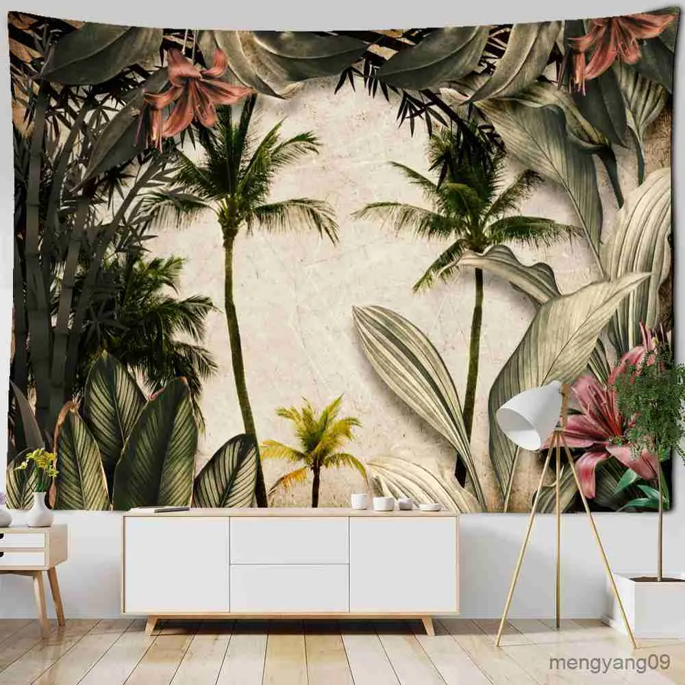 Tapestries King Landscape Plant Tapestry Natural Simple Tropical Wall Hanging Eesthetics Dormitory Home Decor R230812