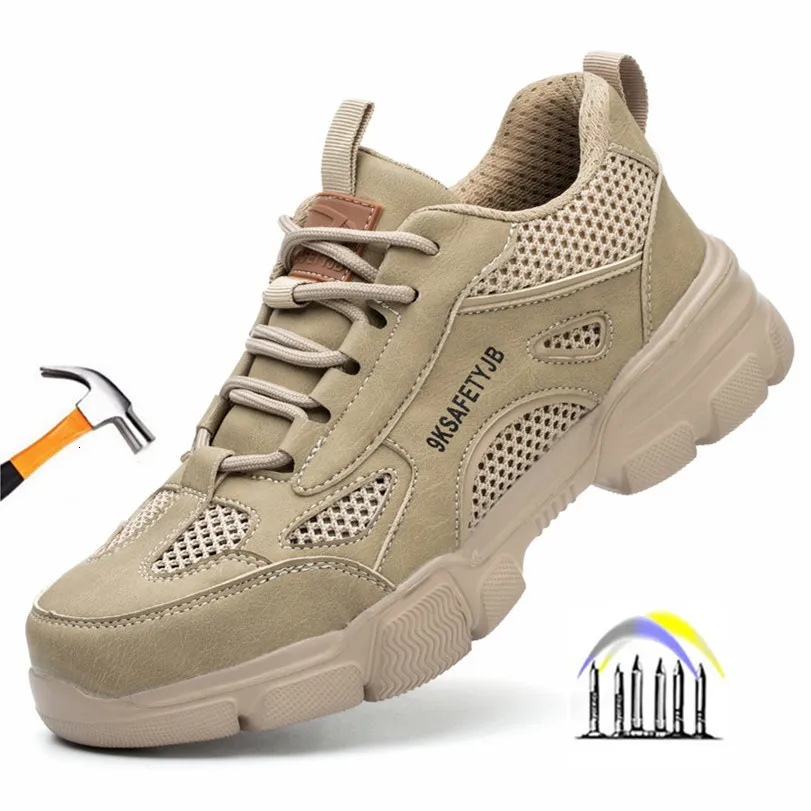 Klänningskor andas säkerhetsskor man sommararbete lätta män anti punktering skyddande antislip sneakers 230811
