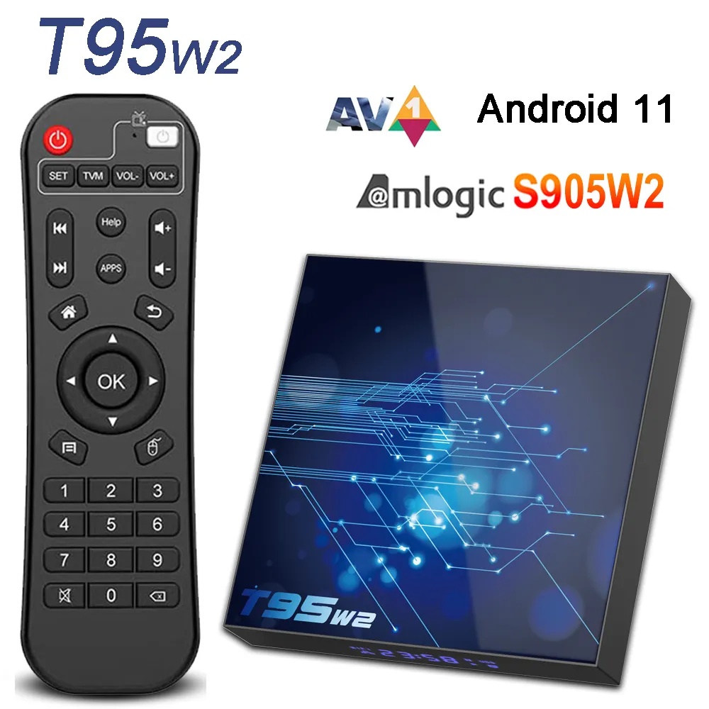 T95W2 ANDROID 11スマートテレビボックスAMLOGIC S905W2 16GB 32GB 64GB AV1 2.4G5GデュアルWIFI BT4.0 4K HDRセットトップボックスメディアプレーヤー