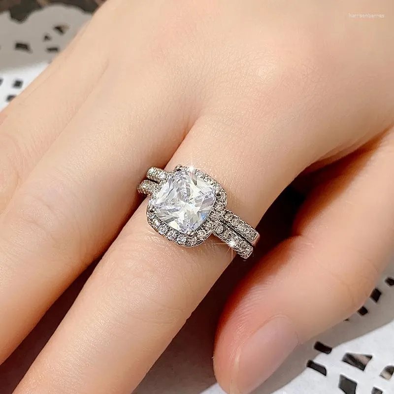 Wedding Rings Luxury Bridal Sets White Zircon Square For Women