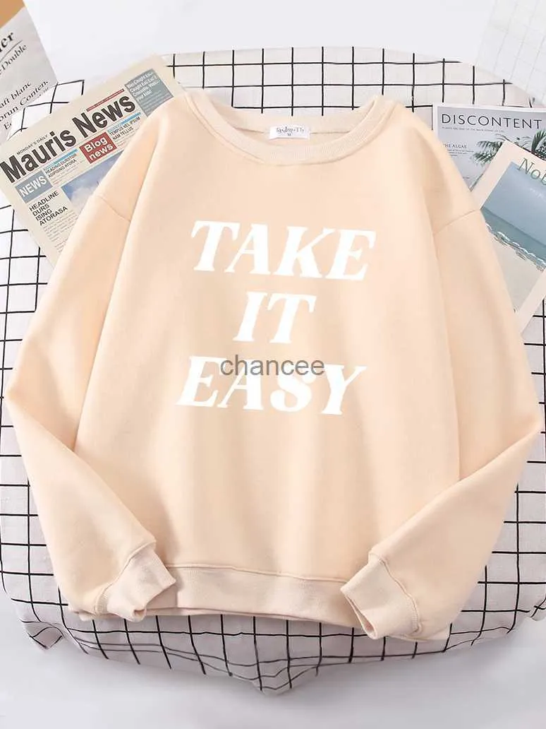 2023 Take It Easy Letter Printing Hoodies Soft Brand Clothing Thermal Fashion Women Sweatshirt Plus Size Pullover Woman Hoodie HKD230725