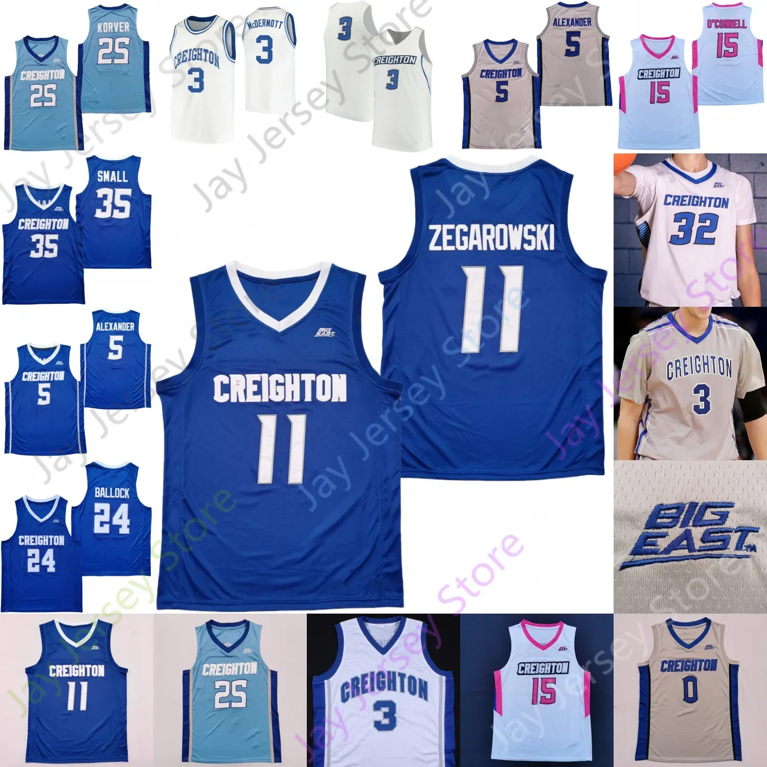 Colegio personalizado Creighton Basketball Jersey NCAA Ryan Kalkbrenner Trey Alexander Baylor Scheienerman Ryan Nembhard Arthur Kaluma McDermott Korver King Zegarowski