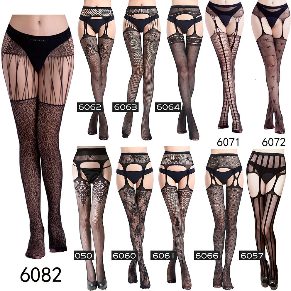 Sexy Socks Fishnet Plus Size Sheer Lace Top Thigh High Stocking SUSPENDER Sexy Lady stockings lingerie Tight Night club party hosiery women 230811