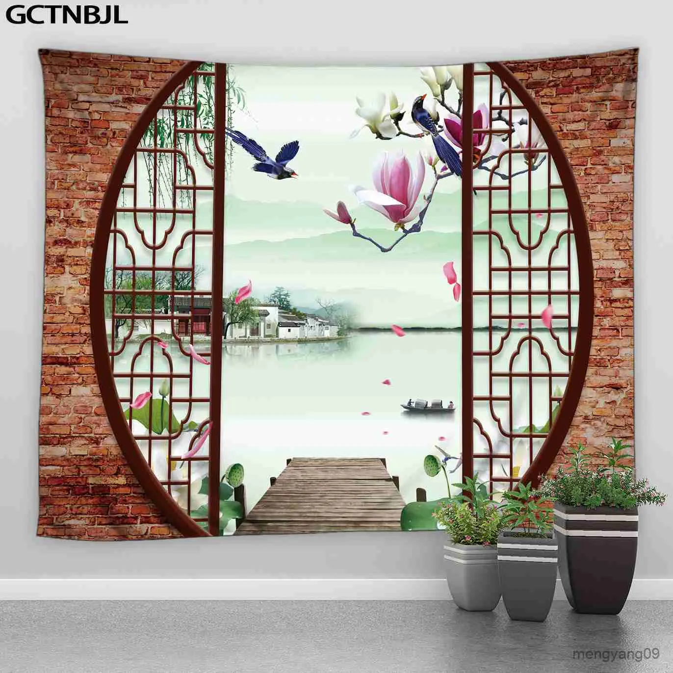 Tapestries Ancient Chinese Style Landscape Big Tapestry Screen Arch Garden Natural Scenery Patio Home Decor Wall Hanging Wall Tapestries R230812