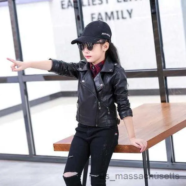 Jackets Children Girls Boys Black Jackets Kids Baby Leather Jacket Spring Autumn Cool Coat Children Clothes Overcoats 3-14T R230812