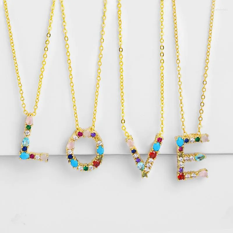 Подвесные ожерелья 2023 Золотой цвет Начальный красочный ожерелье CZ Charm A-Z Название назвать ювелирные изделия для женщин аксессуары