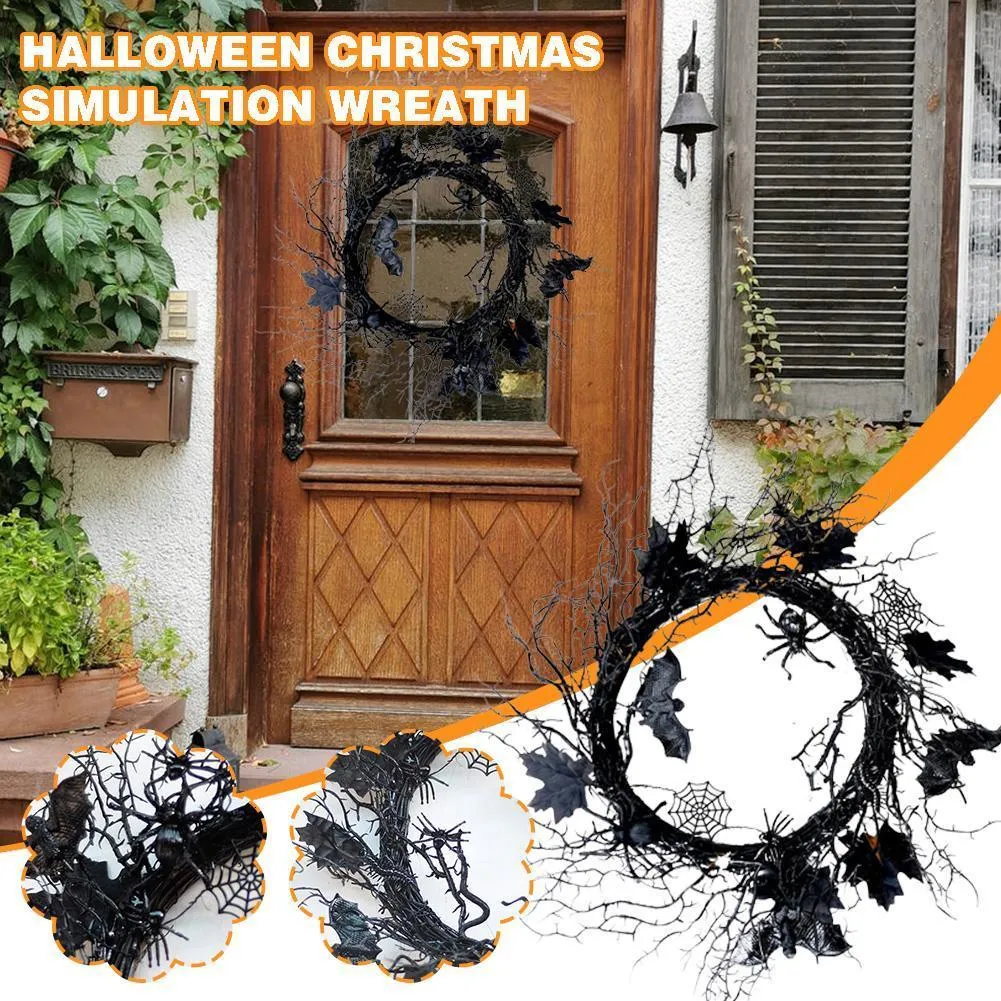 Andere Event -Party liefert Halloween Weihnachtssimulation Kranz Schwarz Simulationsfenster Muster Spinnen Dekoration Tür Hanging Bat Garland x7y3 230811