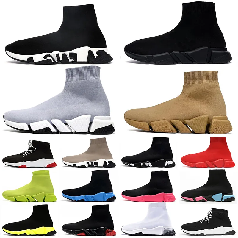 Высочайшее качество 2023 Дизайнерские носки Обувь Triple S Беговая платформа Мужчины Женщины Винтаж 17Fw Sock Speed Trainer Черно-серые кроссовки на подошве с граффити