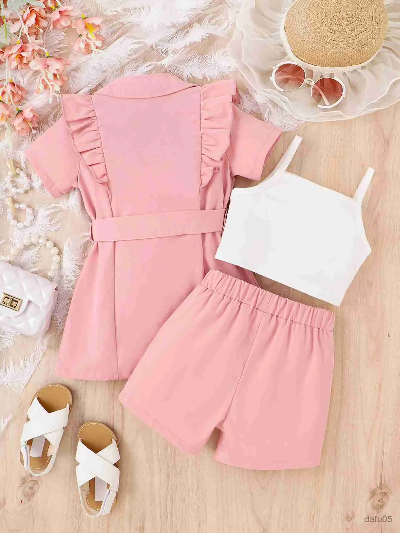 Summer Summer Girl Strap Coll Color+Short Suged Suced Suct Jacket+Shorts Girls Flugits Kids Children Clothing مجموعات R230812