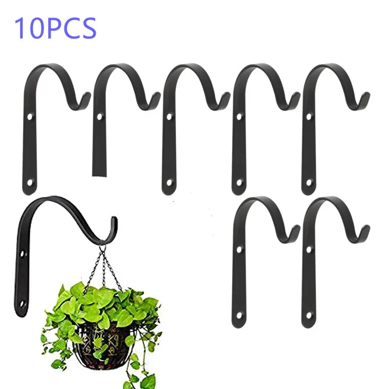 Hooks Rails Black Iron Wall Light Hook Bracket Wind Chimes Garden Hanging Basket Planter Lantern Flower Pot Home Decoration 230812