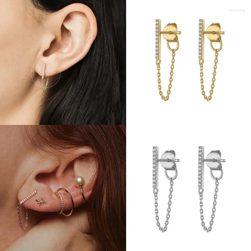 Hoop Ohrringe Mode Gold Silber Farbstudel Ohrring für Frauen Zirkon vertikaler Bar Quasten Kette Piercing Schmuck Pretty Geschenk