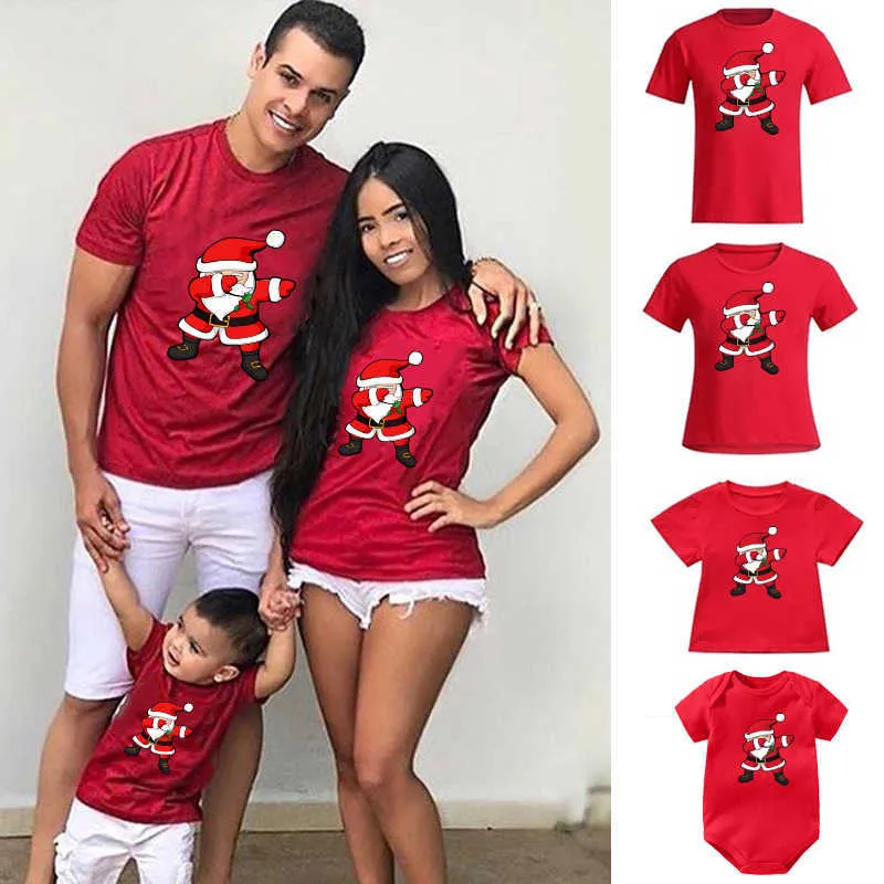 Family Matching Outfits Family Clothing Christmas Matching Outfits Mother Daughter Short Sleeve T-shirts Red Mother Kids Clothes