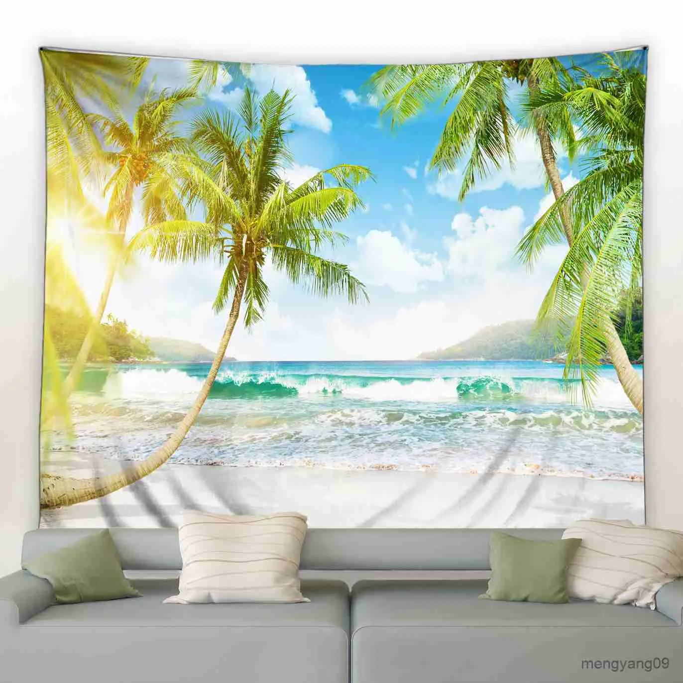 Tapestries Beach Outside The Window Printed Tapestry Sea Ocean Landscape Hippie Wall Hanging Tapestries Art Decor Blanket R230812