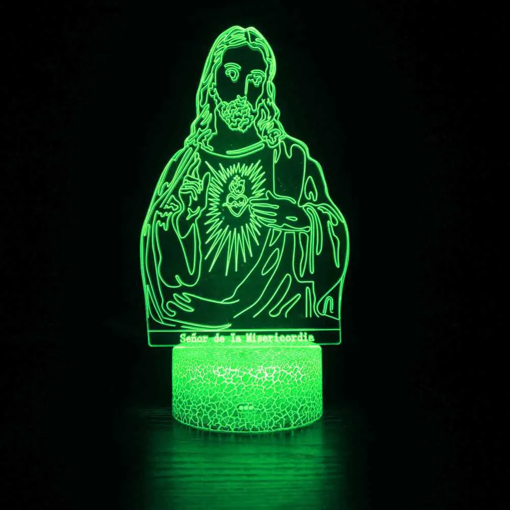 Nighdn İsa Gece Işık Lambası Yatak Odası Dekor 7 Renk Değiştirme LED USB Masa Lambası Christian Pray Nightlight HKD230812 için Noel Hediyesi