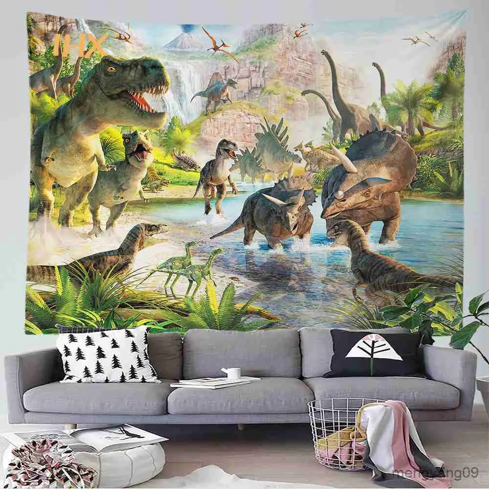 Taquestres Dinosaur Tapestry Parede da sala de suspensão Decoração Hippie grande tecido de parede Tapestry Domerit Decoração estética Home R230812