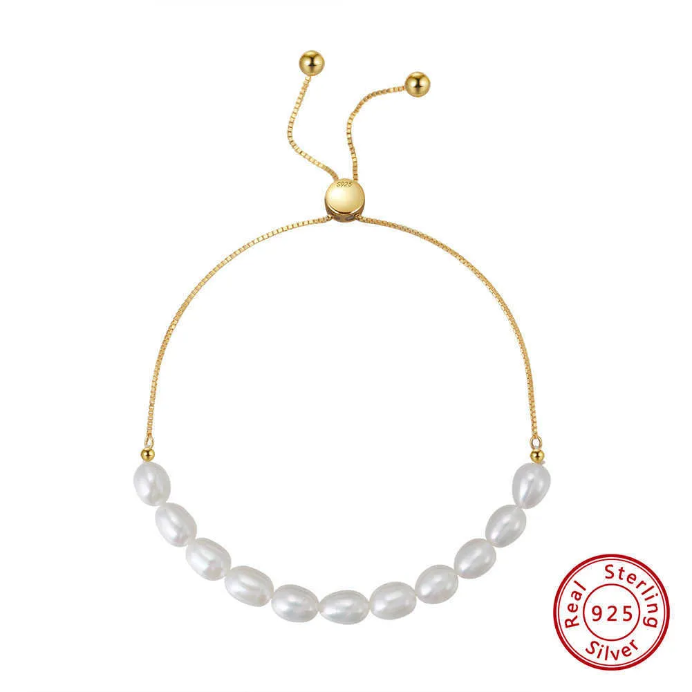 Bijoux S925 Bracelet en argent sterling Natural Natural Ewater Pearl Réglable Half Naked Chain